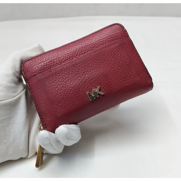 Michael Kors Red Pebbled Leather Zip Around Credit Card Small Wallet - Picture 3 of 16